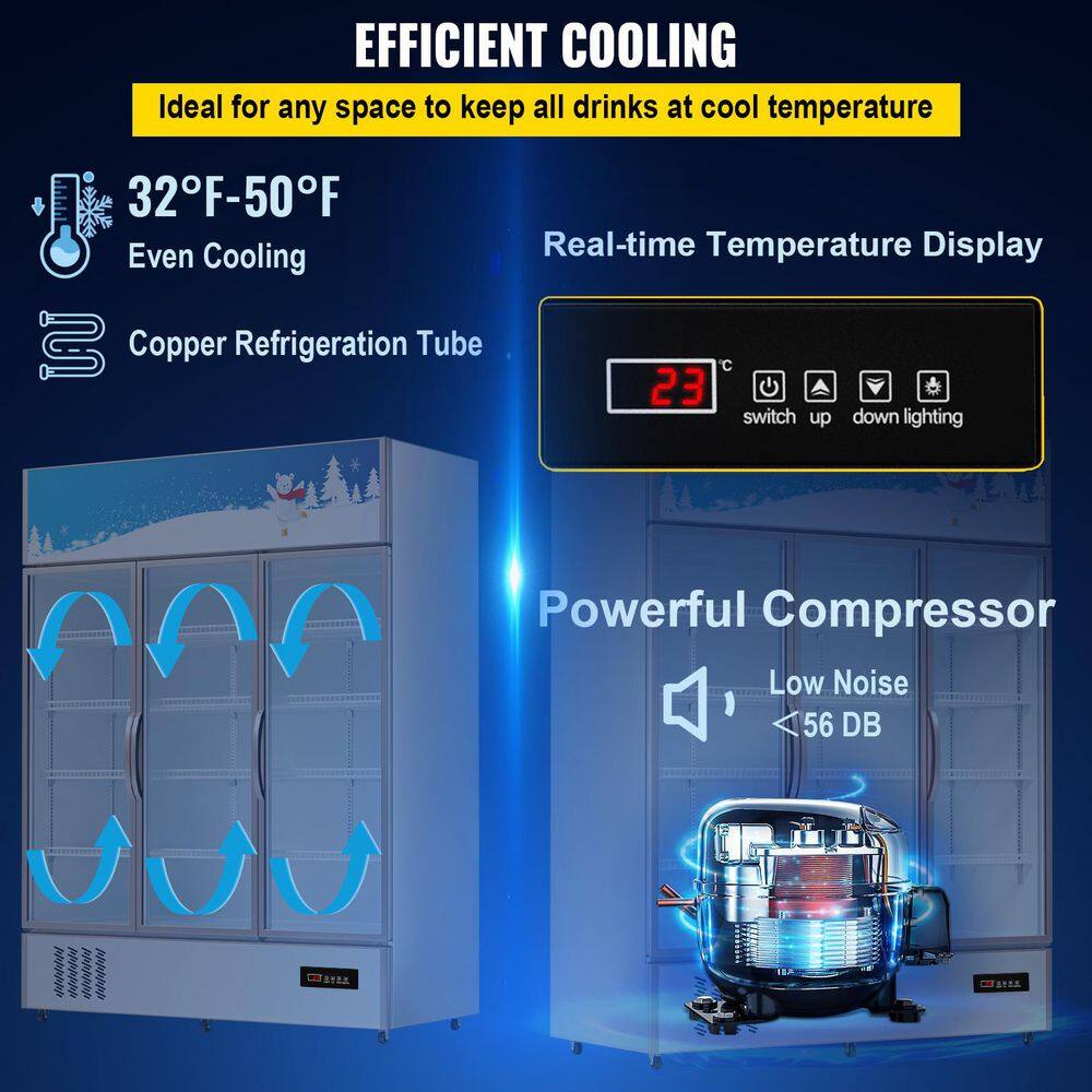 Silver Triple-Swing Glass Door Commercial Display Refrigerator