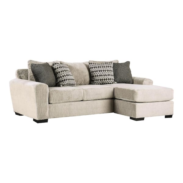 Furniture of America Balona 101 in. Square Arms L-Shaped Chenille Sectional Sofa in. Light Mocha with Removable Pillow Back