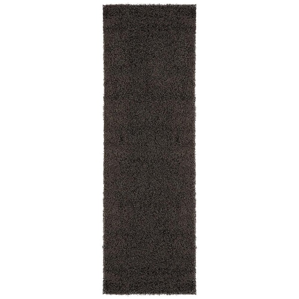 Ottomanson Softy Collection Non-Slip Rubberback Solid Soft Black 2 ft. x 6 ft. Indoor Runner Rug