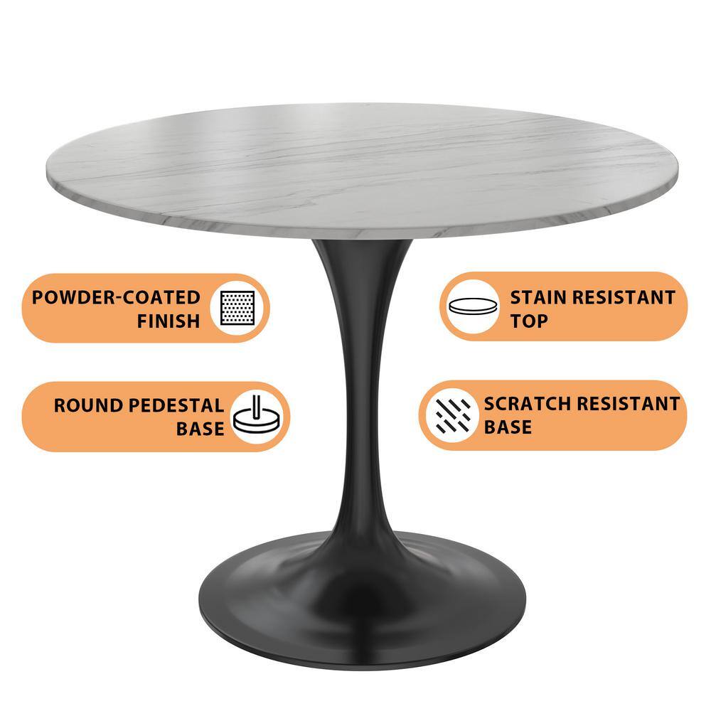 Verve 36" Round Sintered Stone Table with Black Steel Base