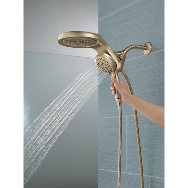 HydroRain Gold 5-Spray Patterns 1.75 GPM 6 in. Wall Mount Dual Shower Heads in Lumicoat Champagne Bronze