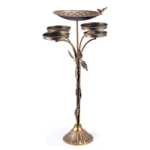 Outdoor Bird Bath 32.5 in. 21.5 in. Bronze Cast Iron Metal Bird Feeding Bowl Tray Garden Patio Decor Durable Rust-Proof