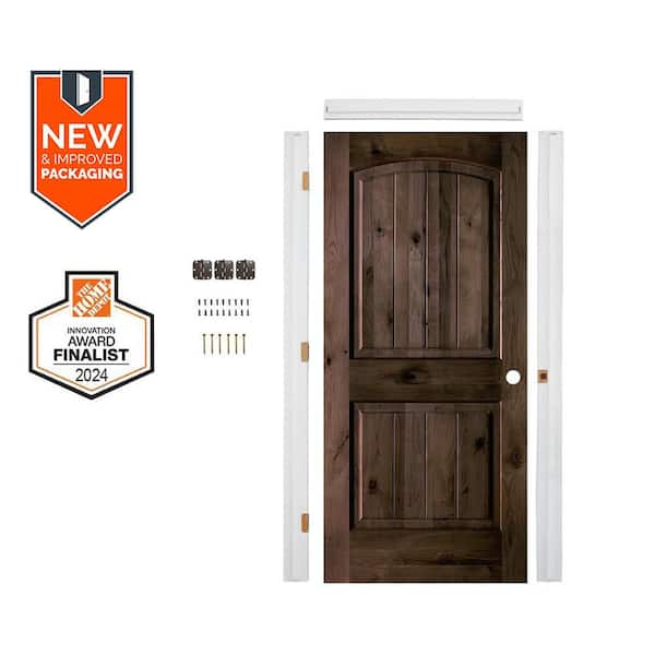Krosswood Doors Assembly Required 30 in. x 80 in. Knotty Alder Left-Hand Black Stain V-Groove Wood Interior Door Kit w/Separate Jamb