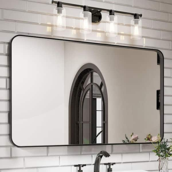 60 in. W x 36 in. H Rectangular Aluminum Framed Wall Bathroom Vanity Mirror in Black