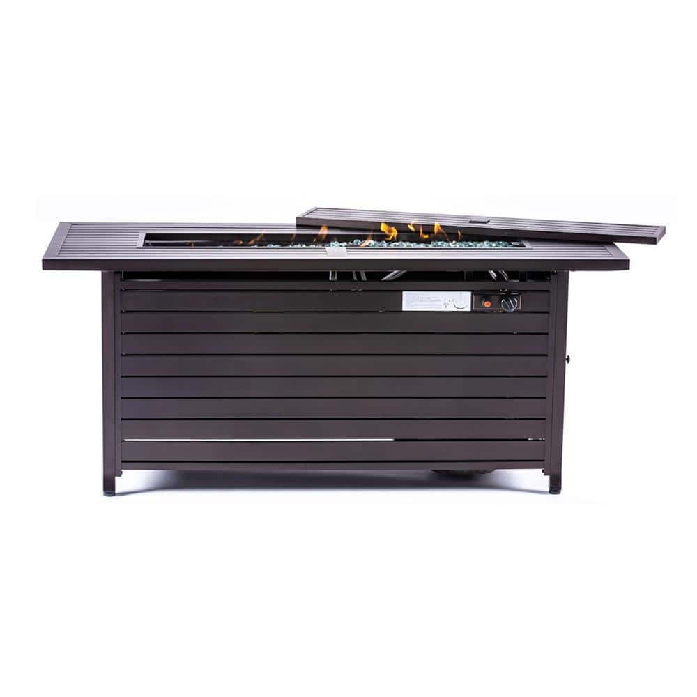 Mocha 57'' Rectangular Gas Fire Pit Table with Lid