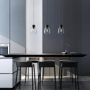 Faye 1-Light Black Wood/Clear Pendant with Glass Shade