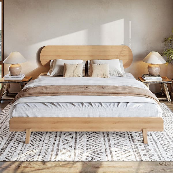 プ*博様 フラットヘッド☆OJ-DB001☆44サイズ Harper & Bright Designs Natural Yellow Solid Bamboo Bed Frame King