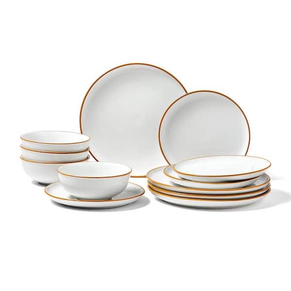 Dinnerware Set, Service for 4 (12-Pieces), Round Plates, Scratch Resistant Ceramic Dinner Ware, White, food storage