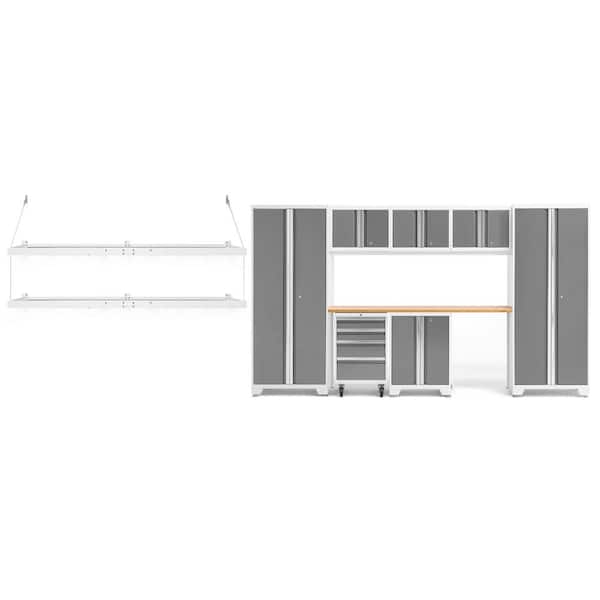 NewAge Products Bold Series 132 in. W x 76.75 in. H x 18 in. D 24-Gauge Steel Garage Cabinet Set in Platinum (8-Piece)