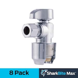 Max 1/2 in. Push-to-Connect x 3/8 in. OD Compression Chrome-Plated Brass Quarter-Turn Angle Stop Valve (8-Pack)