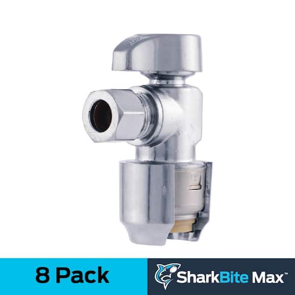 Max 1/2 in. Push-to-Connect x 3/8 in. OD Compression Chrome-Plated Brass Quarter-Turn Angle Stop Valve (8-Pack)