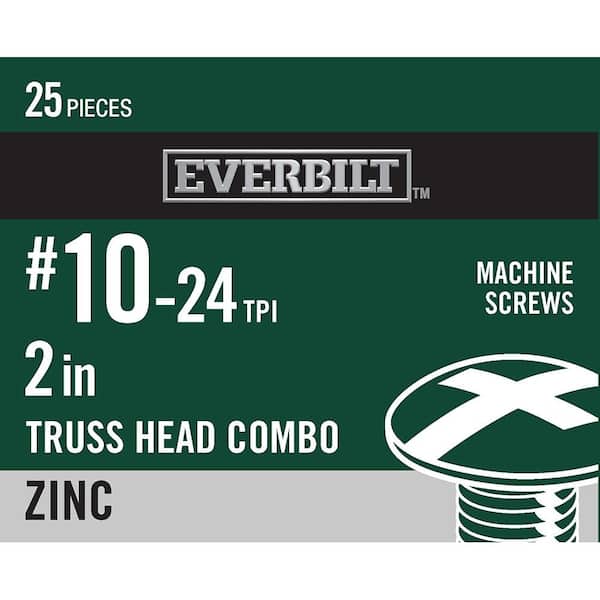 Everbilt #10-24 x 2 in. Combo Truss Head Zinc Plated Machine Screw (25-Pack)