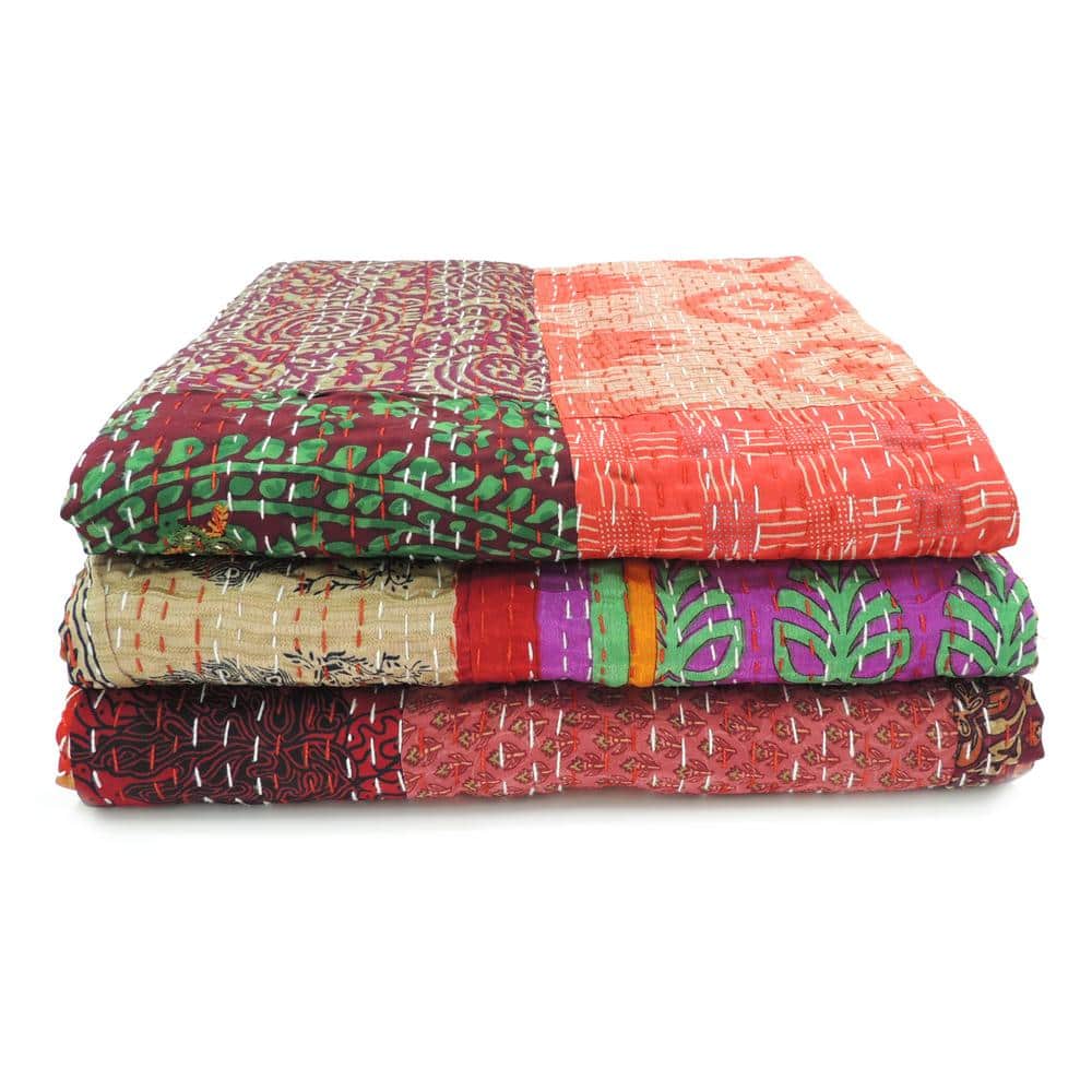 Handmade Maroon Cotton Silk Patchwork Throw Blanket