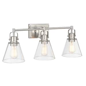 Romance 25.4 in. 3-Light Vanity Light with Brushed Nickel Finish and Clear Glass Shade