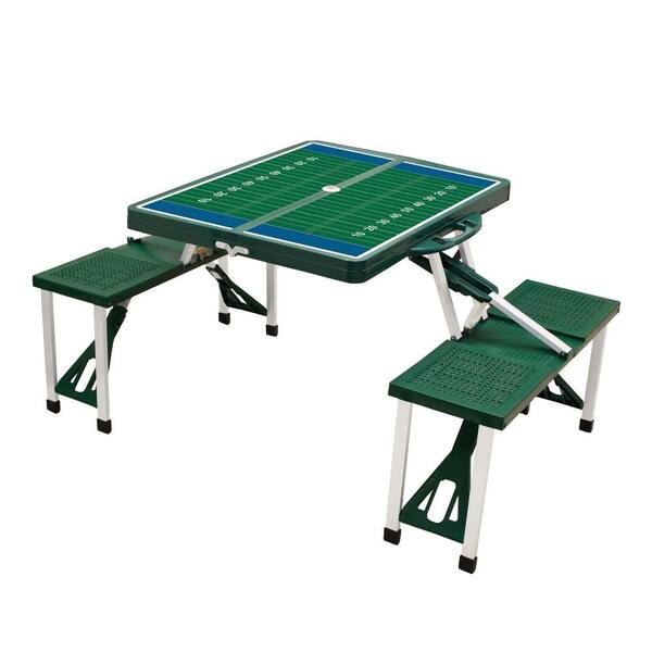 Picnic Time Hunter Green Sport Compact Patio Folding Picnic Table with Football Field Pattern