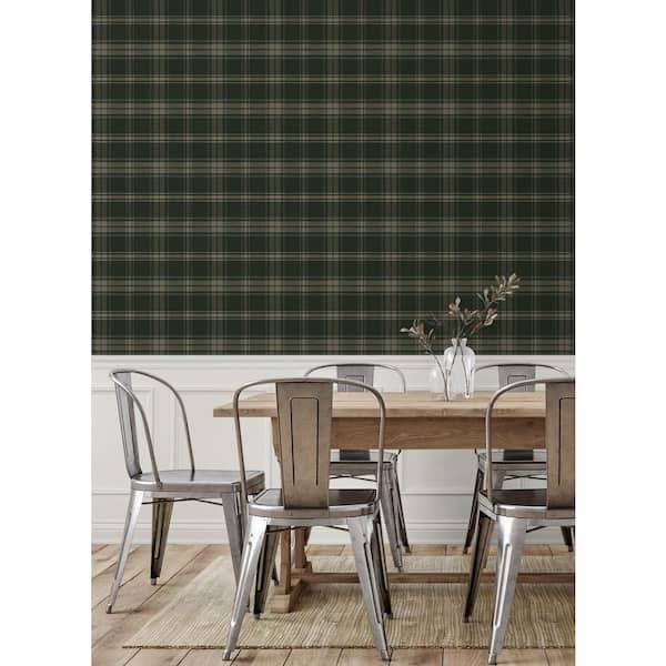 56 sq. ft. Greenery Dellabrooke Plaid Pre-Pasted Paper Wallpaper Roll