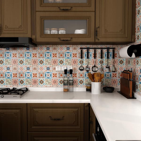11.8 in. x 11.8 in. x 0.04 in.Vinyl Multicolor Peel and Stick Wall Tiles 10-Packs (9.7 Sq. Ft.)