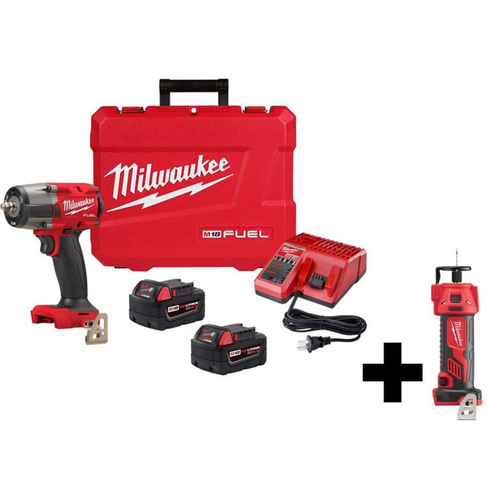 Milwaukee M18 FUEL GEN-2 18-Volt Lithium-Ion Mid Torque Brushless Cordless 3/8 in. Impact Wrench FR Kit with M18 Cut Out Tool -  2960-22-26