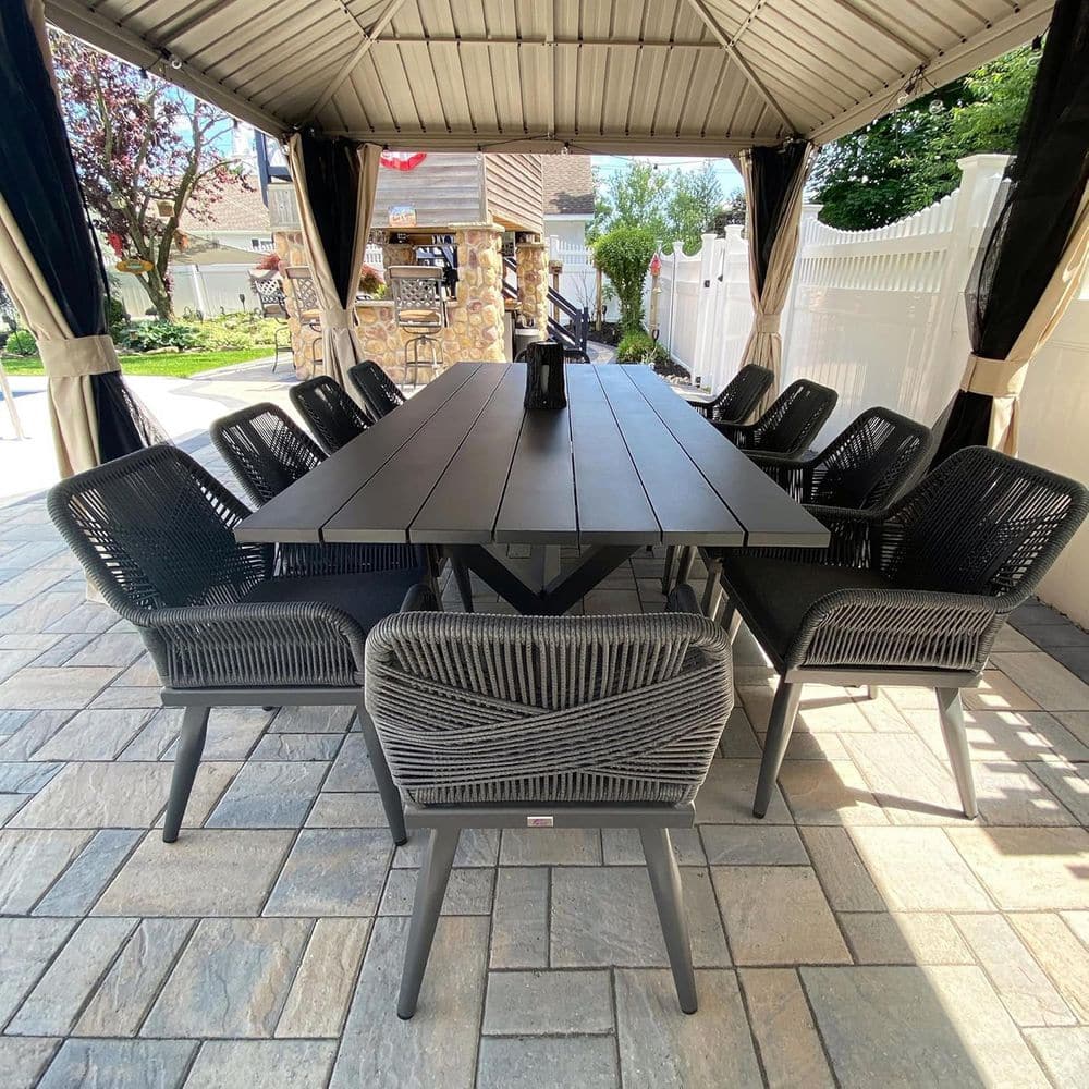PURPLE LEAF 11-Piece Aluminum All-Weather PE Rattan Rectangular