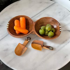 Rustic Olive Brown Tray with Two Shovel Scoops