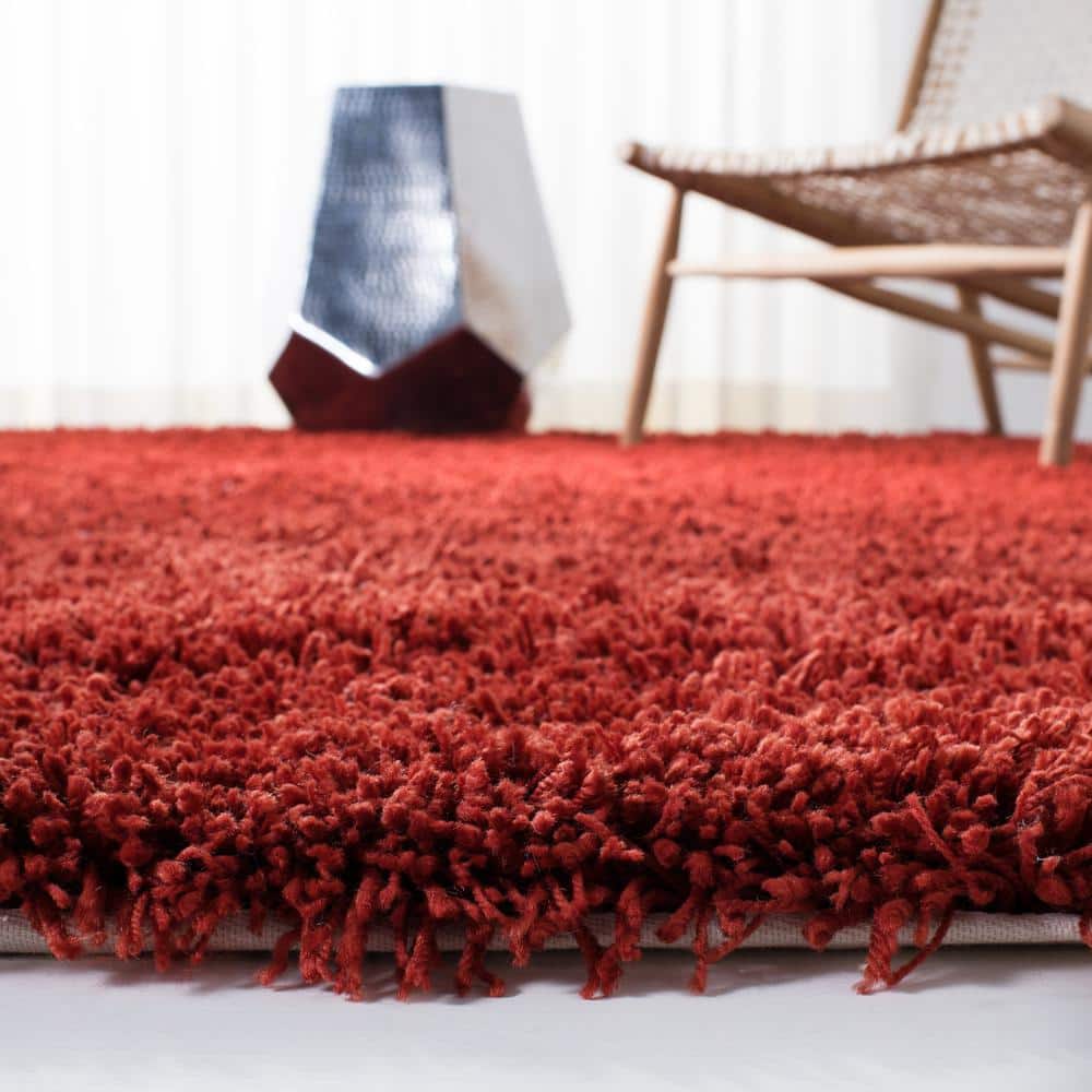 Rust Hand-Tufted Synthetic Shag Area Rug 3' x 5'