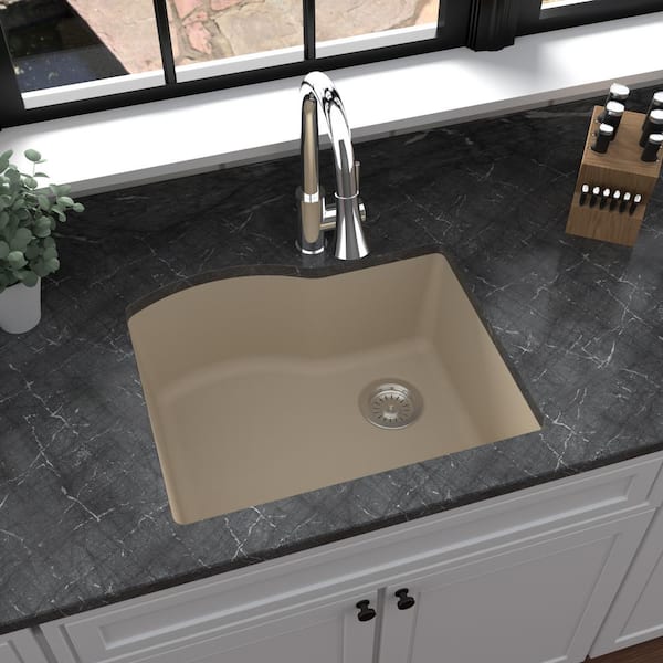 Undermount Quartz/Granite Composite 24 in. Single Bowl Kitchen Sink in Bisque