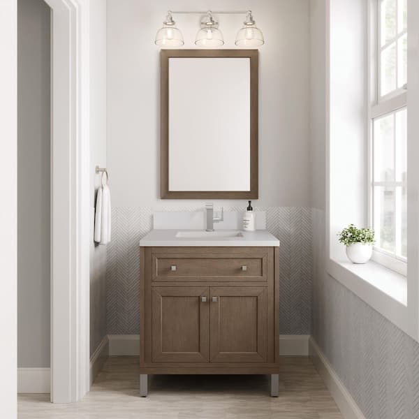 James Martin Vanities Chicago 30.0 in. W x 23.5 in. D x 34.0 in. H Single Bathroom Vanity in Whitewashed Walnut with White Zeus Quartz Top