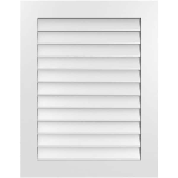 Ekena Millwork 28 in. x 36 in. Vertical Surface Mount PVC Gable Vent: Decorative with Standard Frame