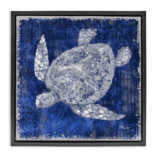 Stupell Industries Rustic Indigo Turtle by Paul Brent Black Floater Frame Coastal Graphic Art Print 18 in. x 18 in.
