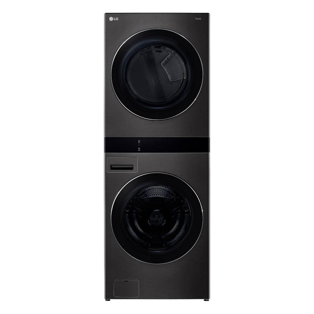 LG WashTower Stacked SMART Laundry Center 5.0 Cu.Ft. Front Load Washer & 7.4 Cu.Ft. Electric Dryer in Black Steel w/ Steam