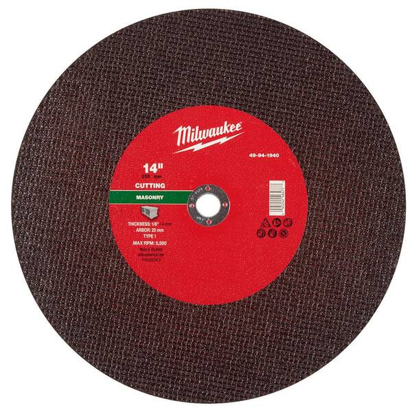 Milwaukee 14 in. x 1/8 in. x 1 in. Masonry Cut Off Wheel -Type 1