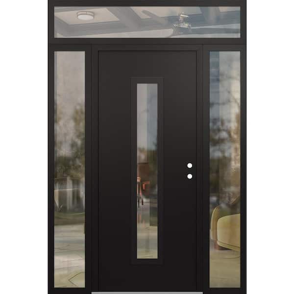 A11 64 in. x 96 in. Black P Left-Hand/Inswing Clear Glass Black/Black 2 Sidelite+Transom Steel Prehung Front Door