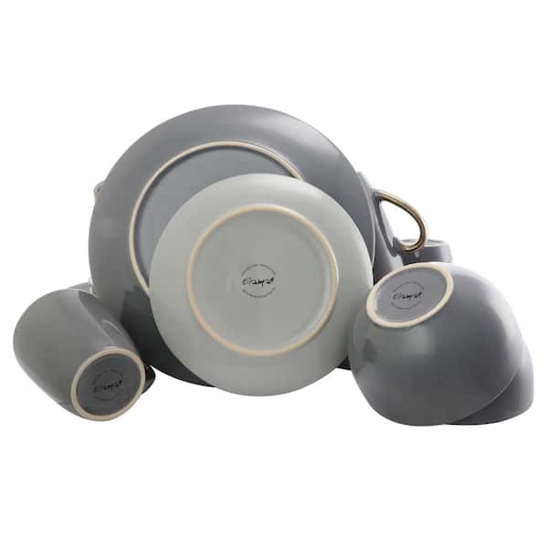 Elama Tahitian Grand 16-Piece Casual Gray Stoneware Dinnerware Set
