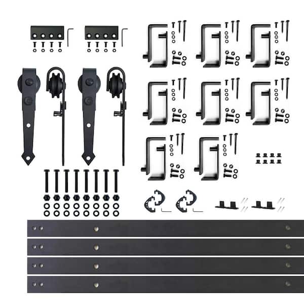 HOMACER 11 ft./132 in. Black Rustic Double Track Bypass U-Shape Sliding Barn Door Hardware Kit - Arrow Design Roller