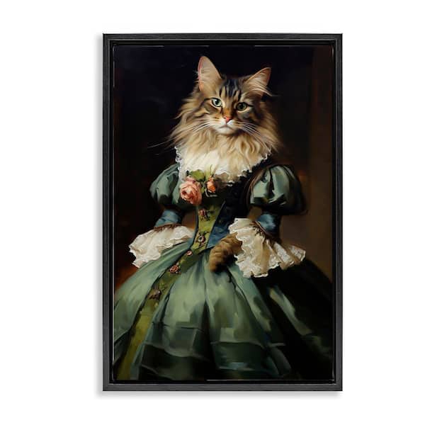Stupell Industries Cat in Elegant Dress by Wumples Black Floater Frame Animal Graphic Art Print 25 in. x 17 in.