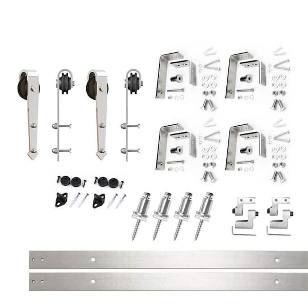 HOMACER 5 ft./60 in. Brushed Nickel Double Track Bypass U-Shape Sliding Barn Door Hardware Kit - Arrow Design Roller