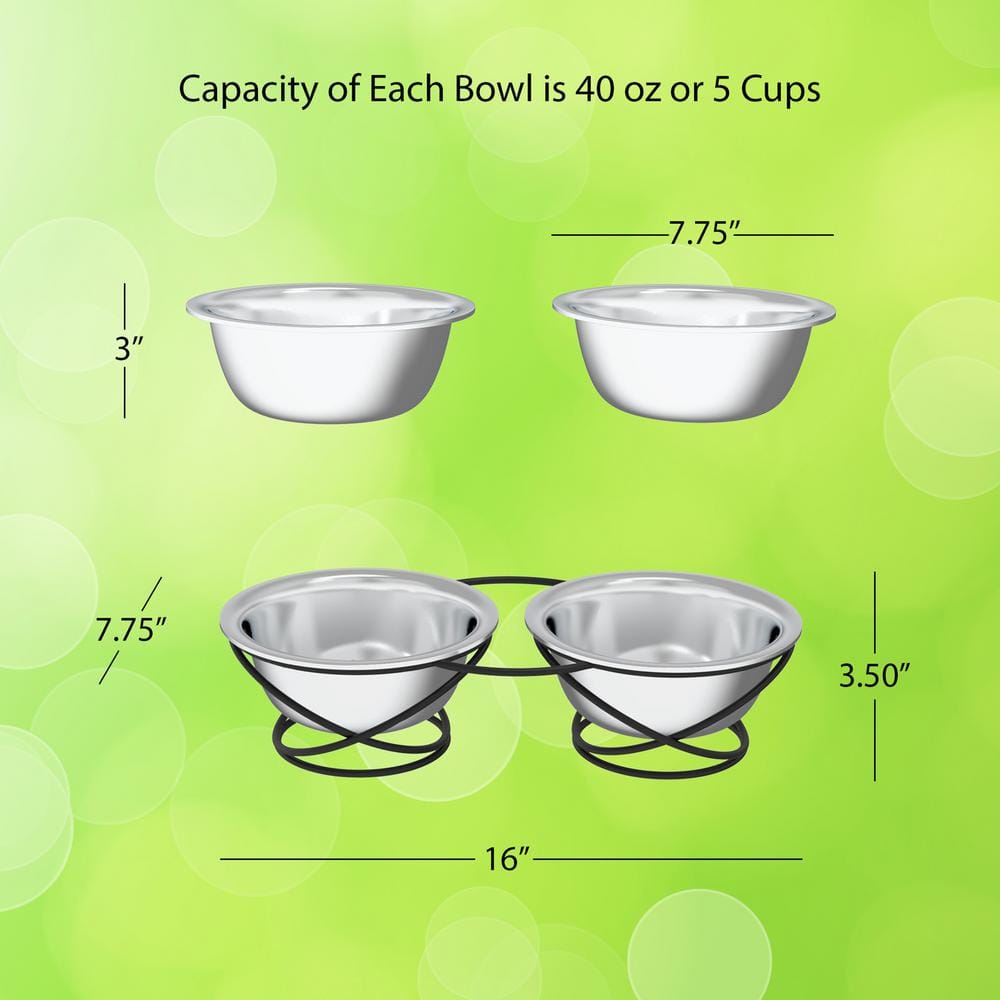 Stainless Steel Elevated Pet Bowls with Black Metal Stand