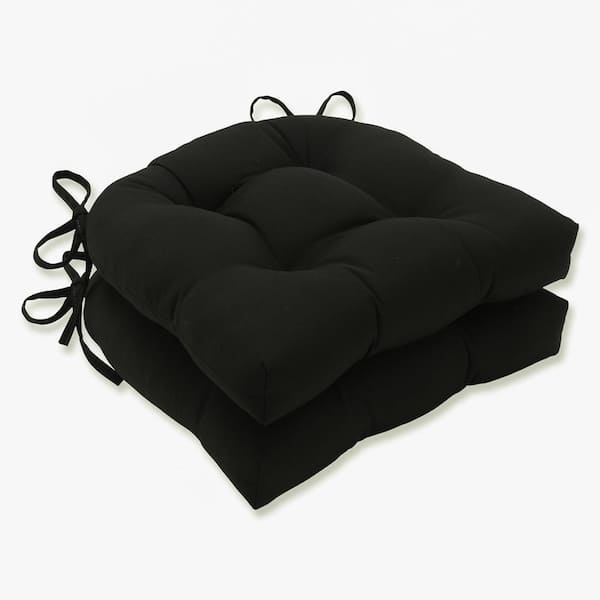 Pillow Perfect Solid 16 in. x 15.5 in. Outdoor Dining Chair Cushion in Black (Set of 2)