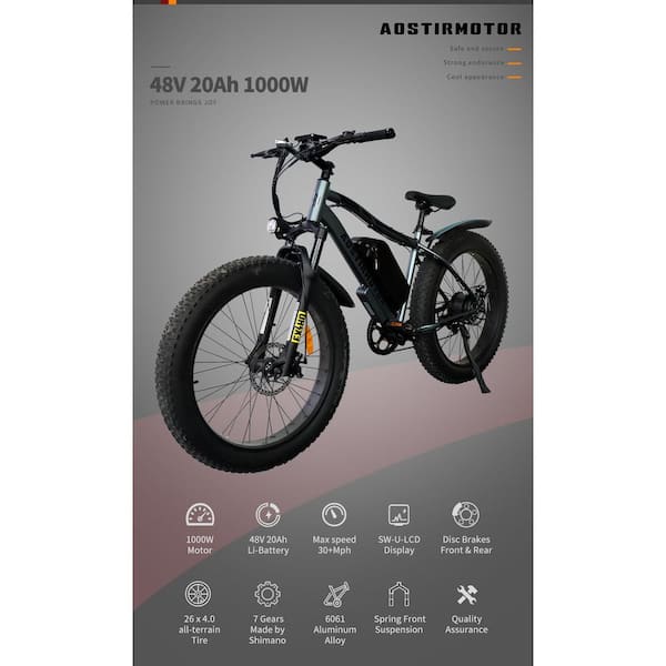 1000W Adults Electric Bike Emovable Lithium Battery SGREY18 - The Home Depot
