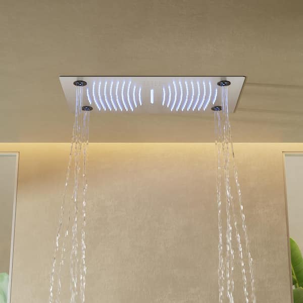 Height-adjustable 31-Spray 27.5 in. Dual Shower Heads Ceiling Mount Fixed and Handheld Shower Head in Nickel