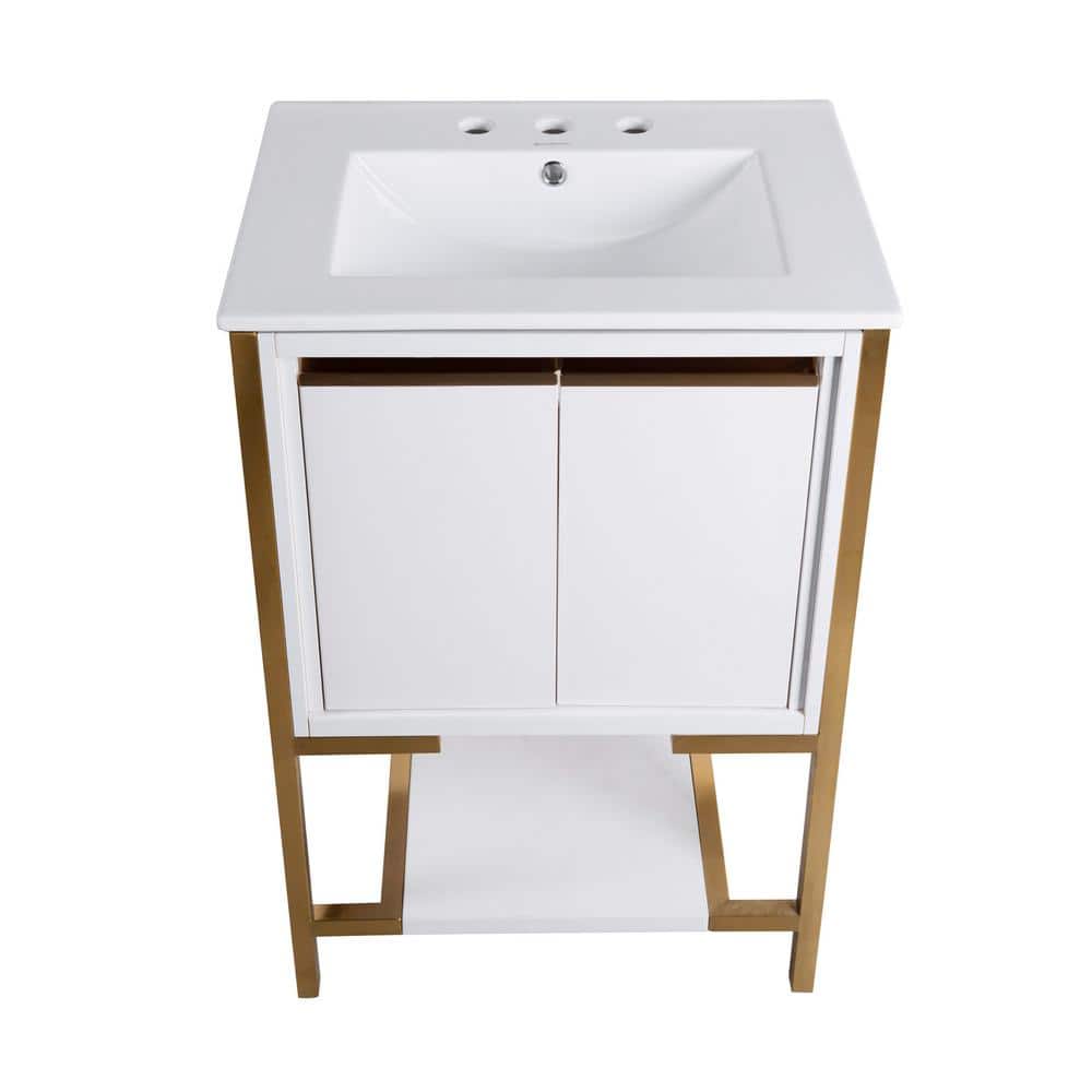 Marseille 24" White and Gold Freestanding Bathroom Vanity