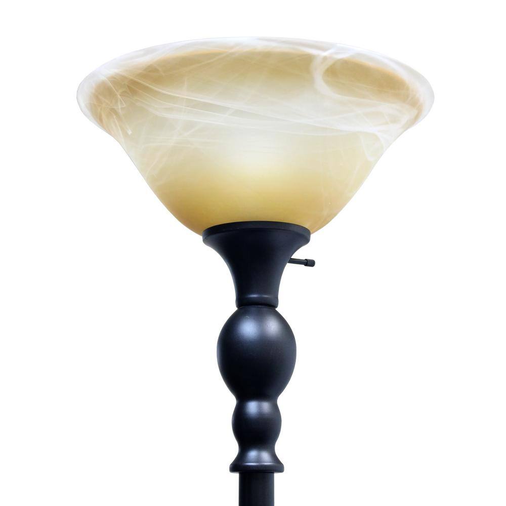 Restoration Bronze Adjustable Torchiere Floor Lamp with Marbleized Glass Shade