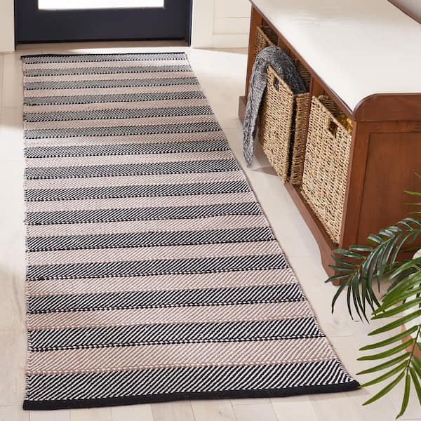 Striped Kilim Ivory Black 2 ft. x 8 ft. Striped Runner Rug