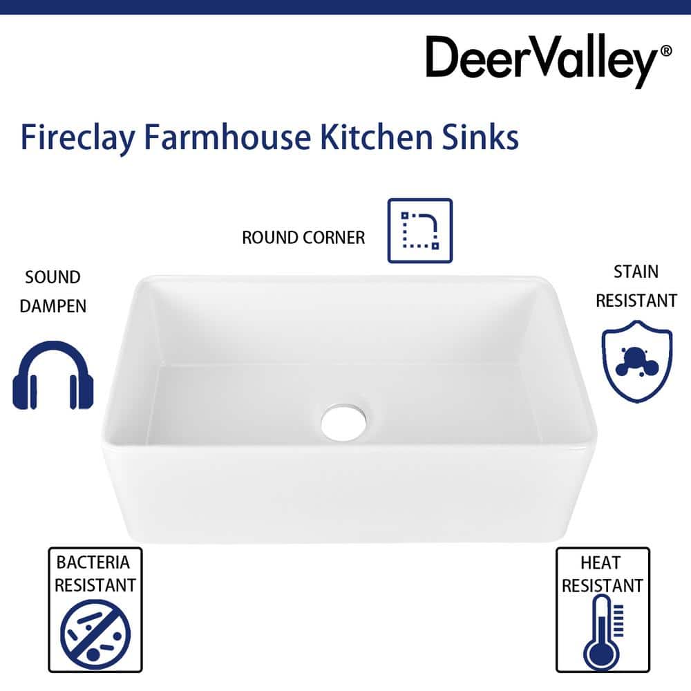 White Fireclay Single Bowl Farmhouse Kitchen Sink