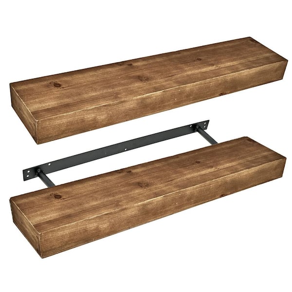 American Art Decor 36.25 in. W x 8.25 in. D Brown MDF Floating Wall Shelf Decorative Wall Shelf Rustic Farmhouse Home