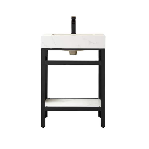 Funes 24 in. W x 22 in. D x 33.9 in. H Single Sink Bath Vanity in Matt Black Metal Stand with White Sintered Stone Top