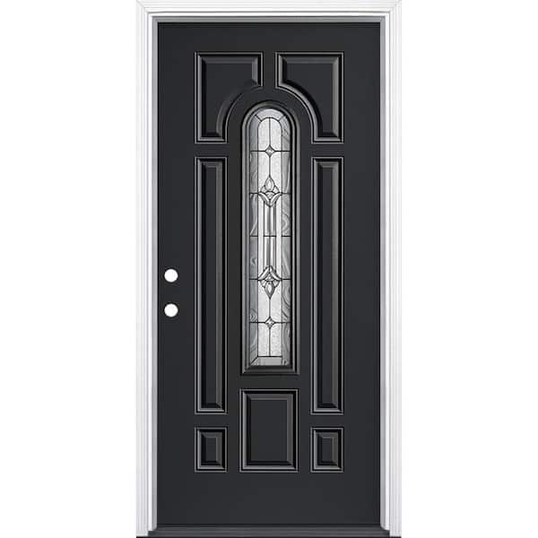Masonite 36 in. x 80 in. Providence Center Arch Right-Hand Inswing Painted Steel Prehung Front Exterior Door with Brickmold