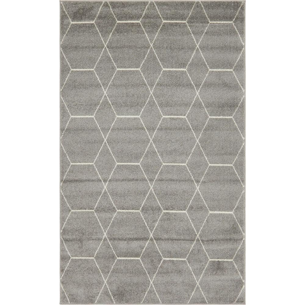 Lattice Frieze Light Gray/Ivory Trellis 7'x10' Synthetic Rug