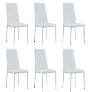 White PU Leather Checkered Armless High Back Dining Chair with Metal Legs for Restaurants and Living Rooms (Set of 6)