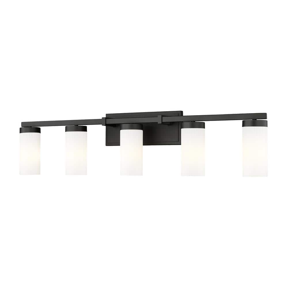 Danica 38.75 in. 5-Light Matte Black Vanity-Light with White Glass Shade
